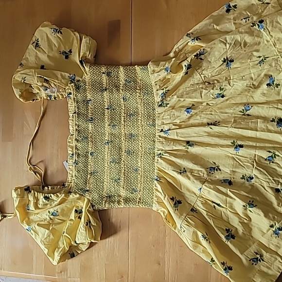 By Anthropologie Puff-Sleeve Square-Neck Smocked Mini Dress - Picture 3 of 8